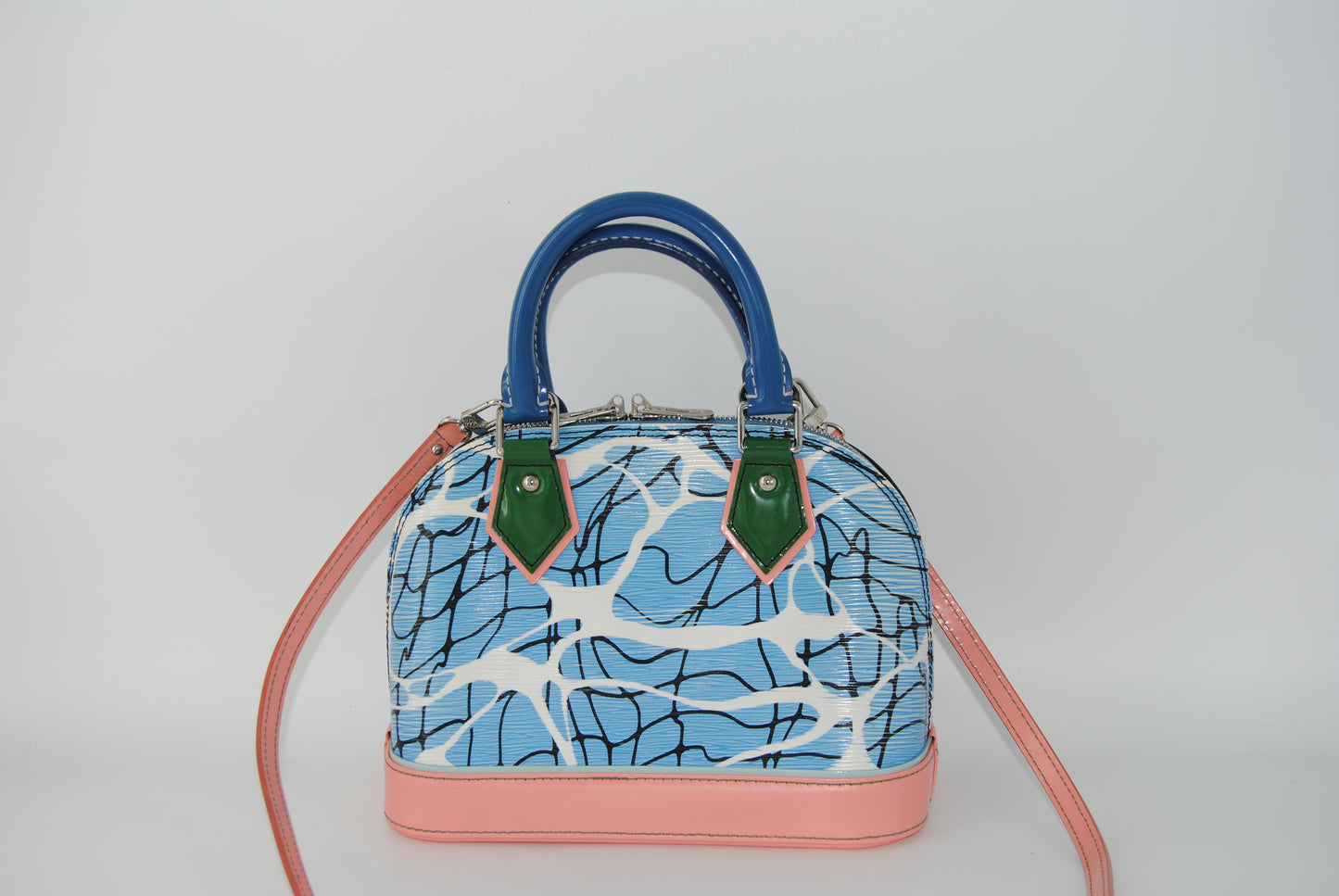 Louis Vuitton Alma BB Aqua Print Epi Leather Satchel Crossbody Bag Blue