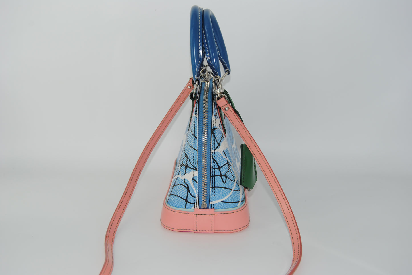 Louis Vuitton Alma BB Aqua Print Epi Leather Satchel Crossbody Bag Blue