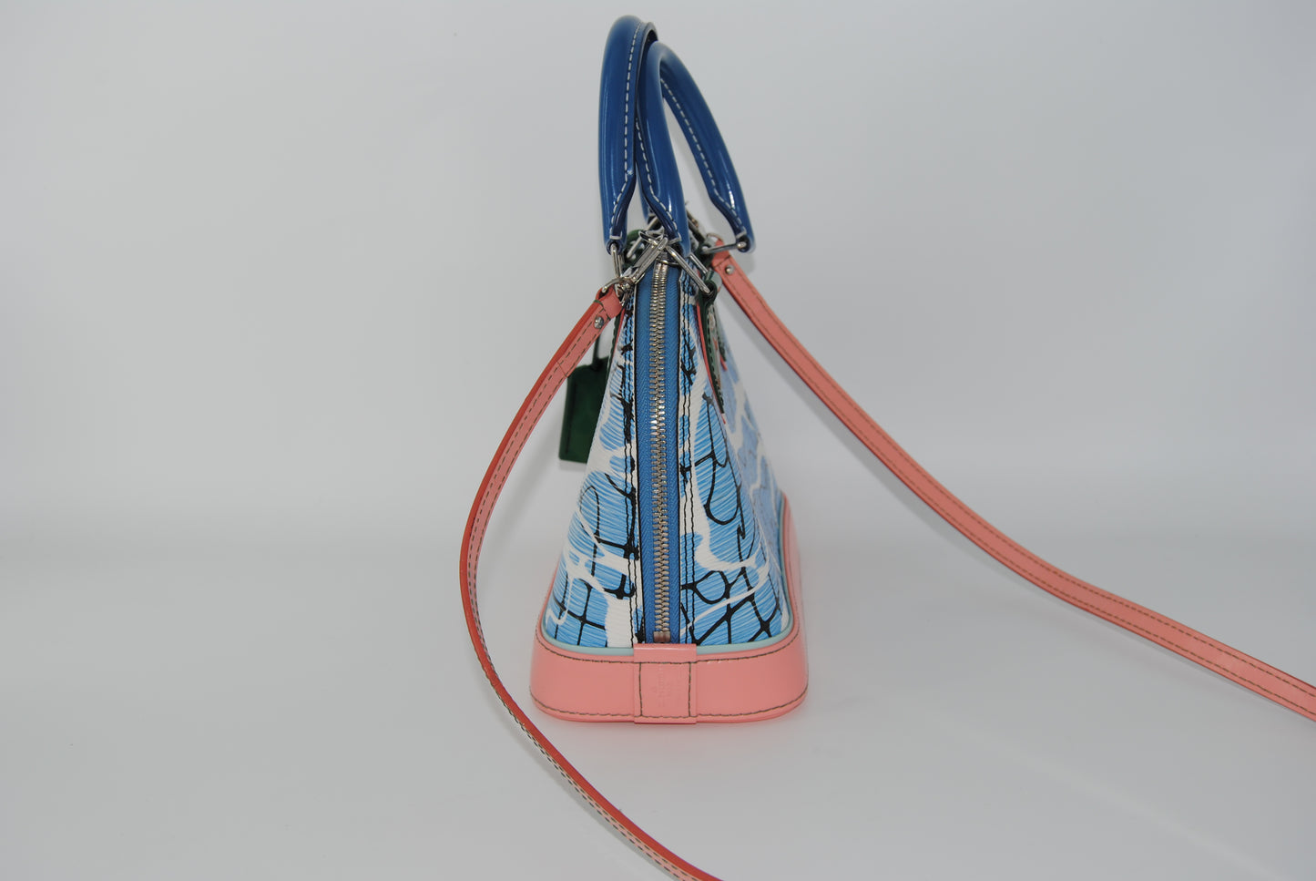 Louis Vuitton Alma BB Aqua Print Epi Leather Satchel Crossbody Bag Blue