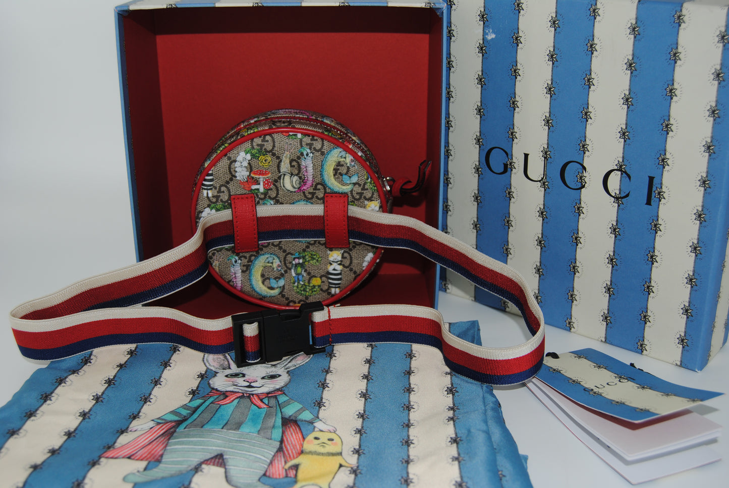 Gucci GG Supreme Monogram Web Childrens Print Round Belt Bag Multicolor