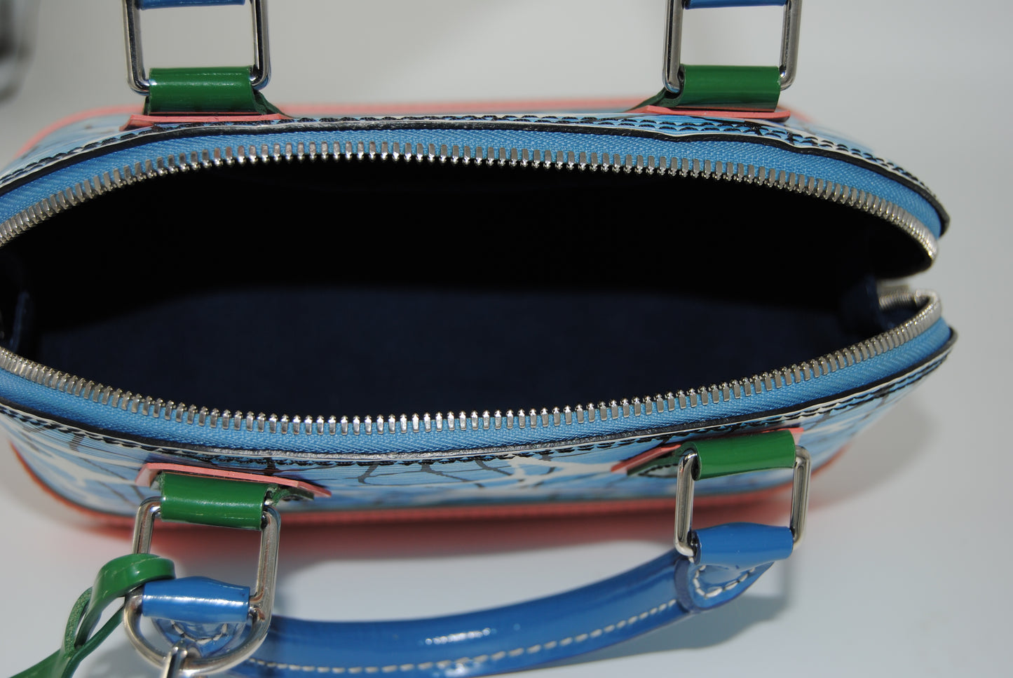 Louis Vuitton Alma BB Aqua Print Epi Leather Satchel Crossbody Bag Blue