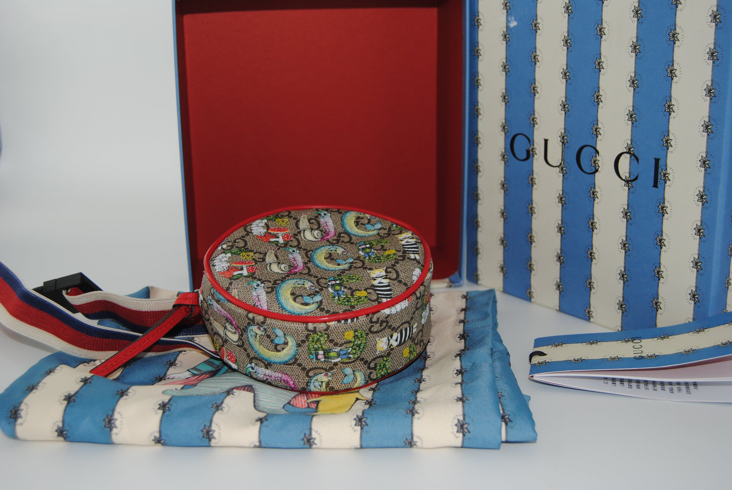 Gucci GG Supreme Monogram Web Childrens Print Round Belt Bag Multicolor