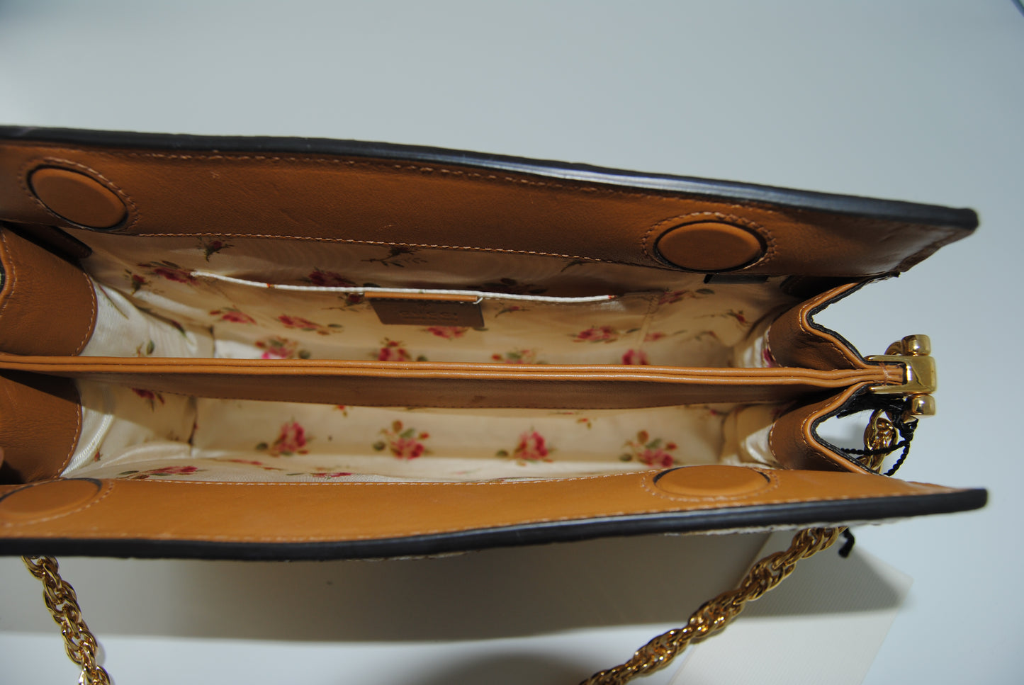 Gucci Raffia Elaphe GG Small Ophidia Chain Shoulder Bag Natural Cream