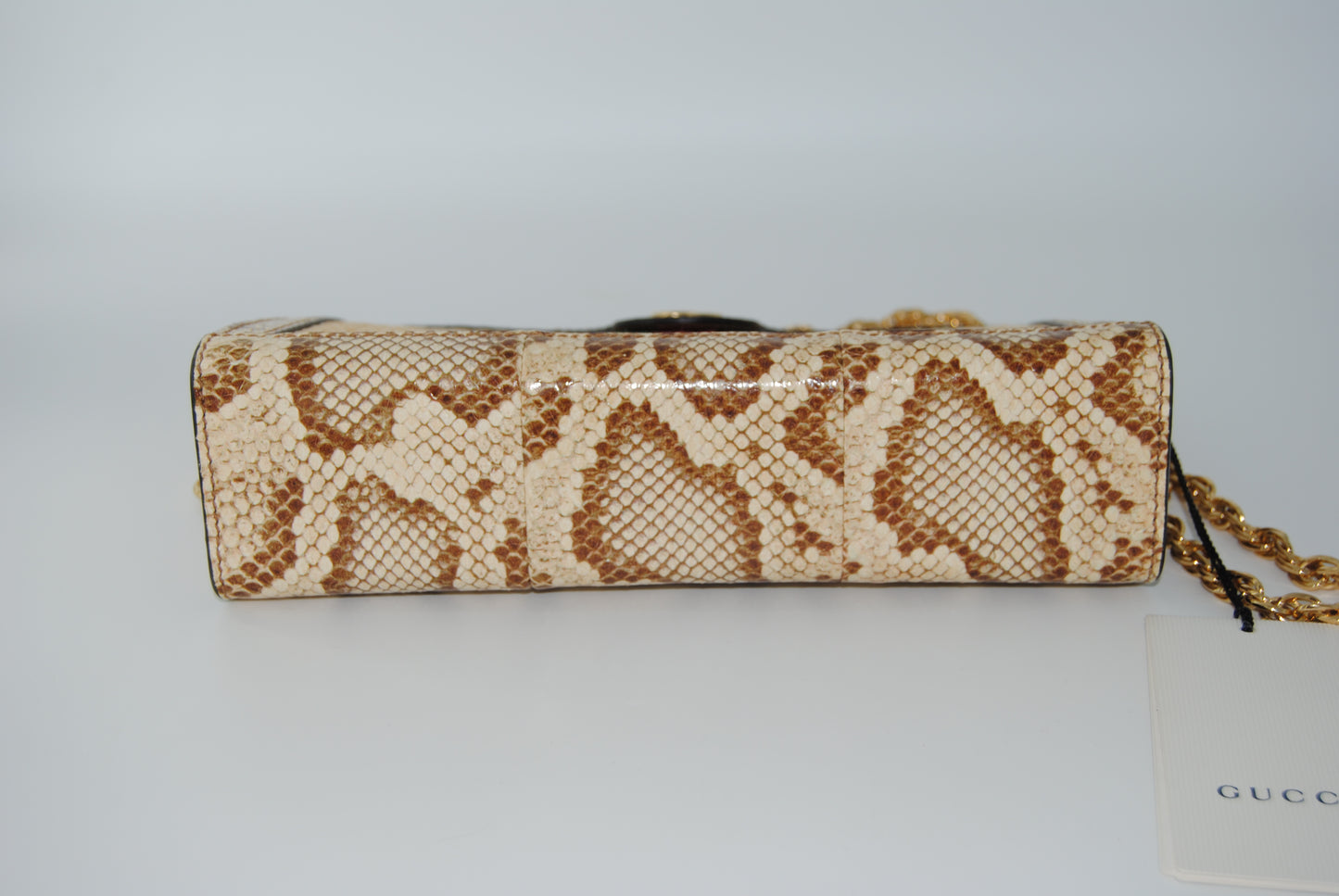 Gucci Raffia Elaphe GG Small Ophidia Chain Shoulder Bag Natural Cream