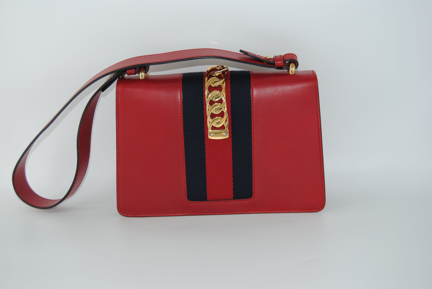 Gucci Red Leather Small Sylvie Shoulder Bag