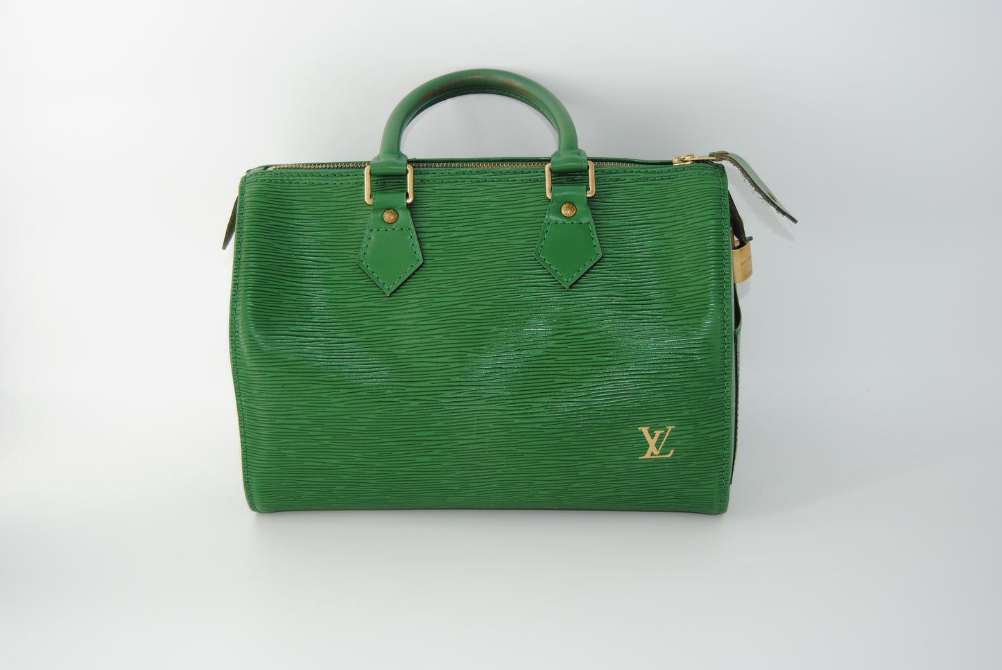 Louis Vuitton Speedy 25 Green Leather Handbag