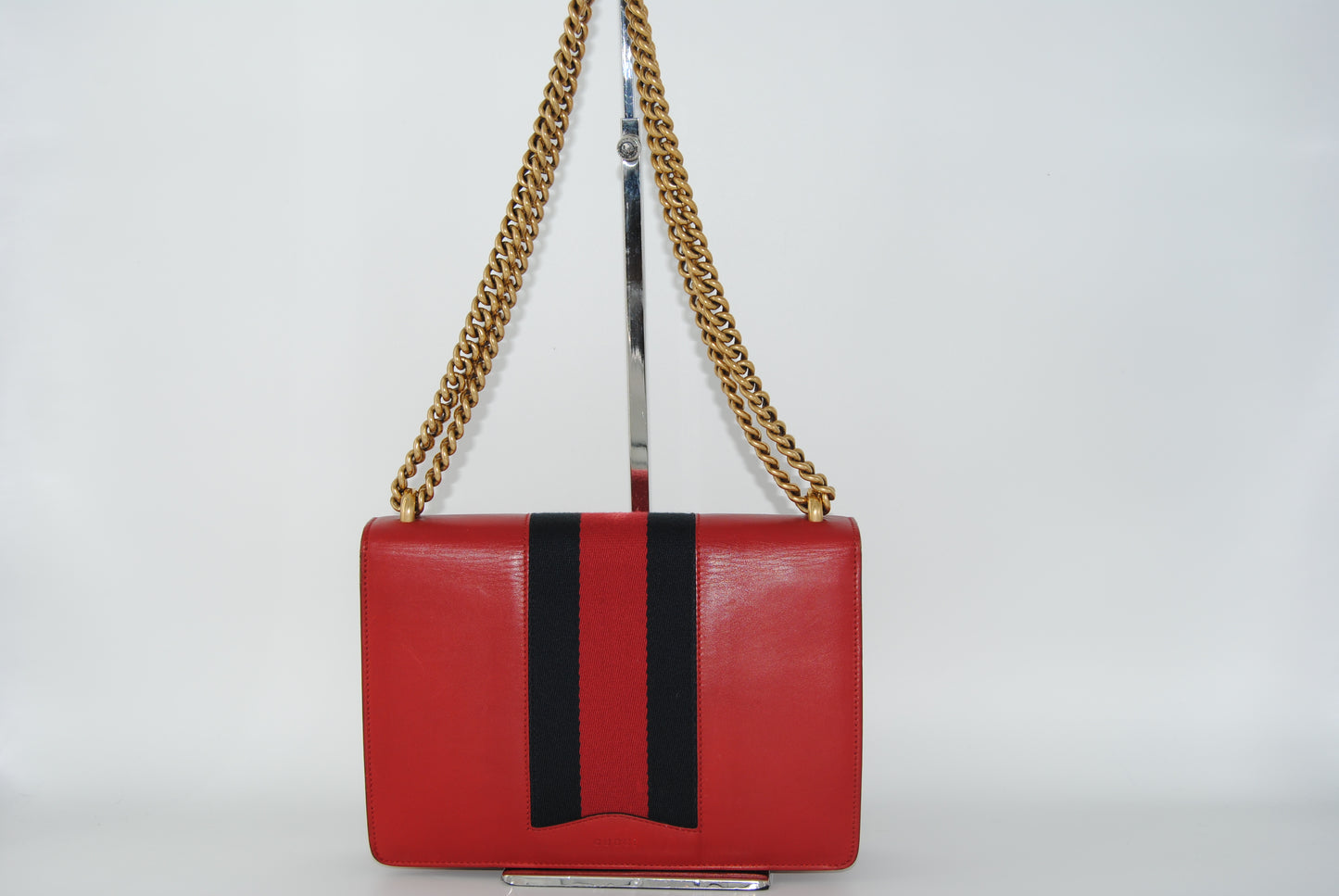 Gucci Red Leather Peony Medium Eye Chain Shoulder Bag