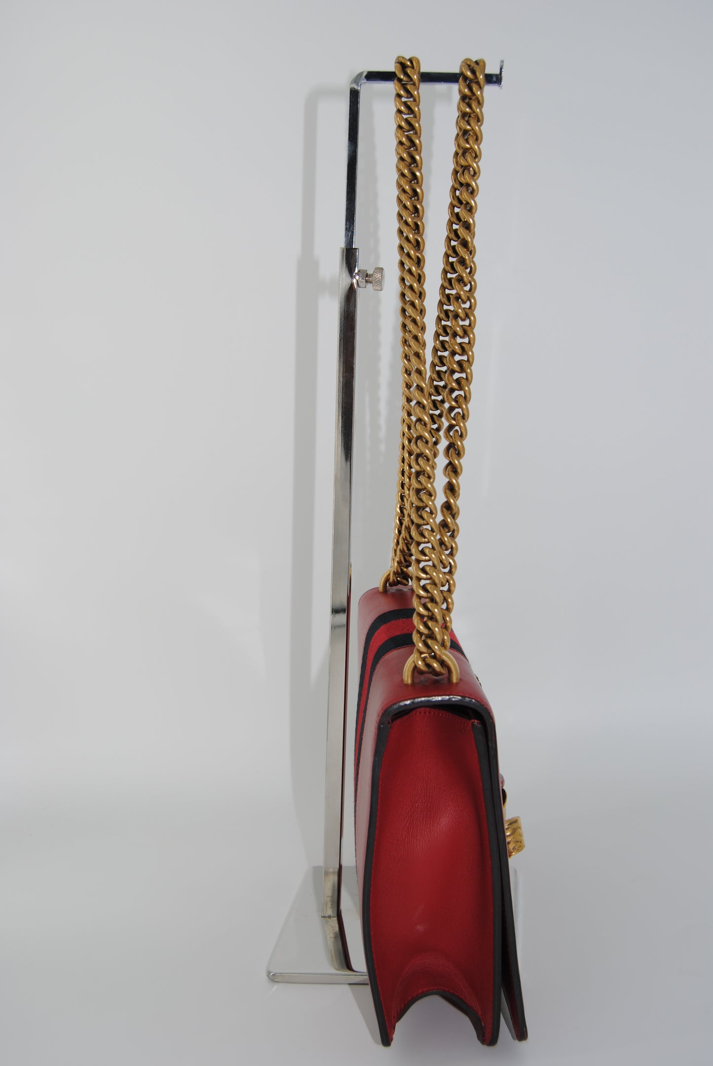 Gucci Red Leather Peony Medium Eye Chain Shoulder Bag