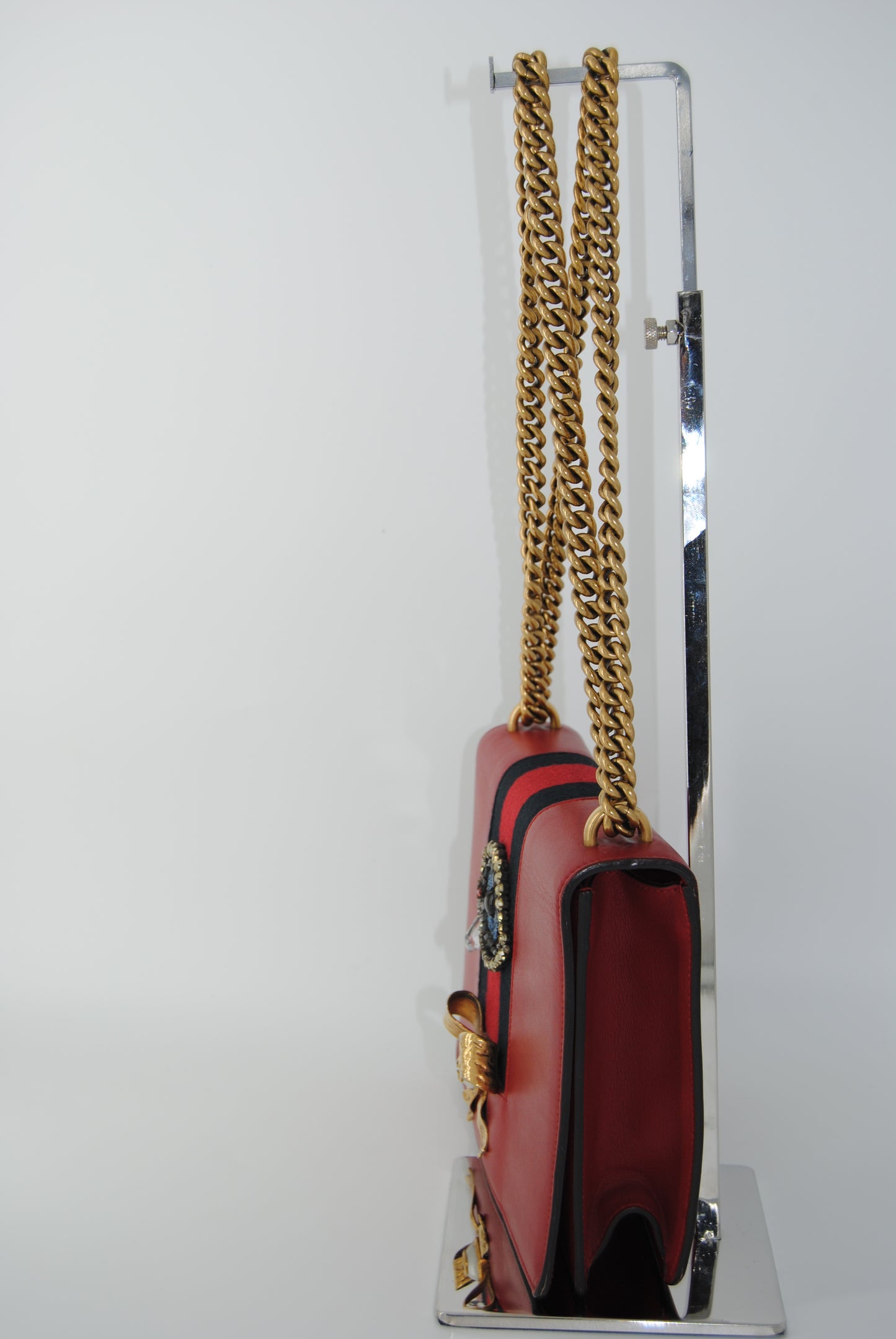 Gucci Red Leather Peony Medium Eye Chain Shoulder Bag