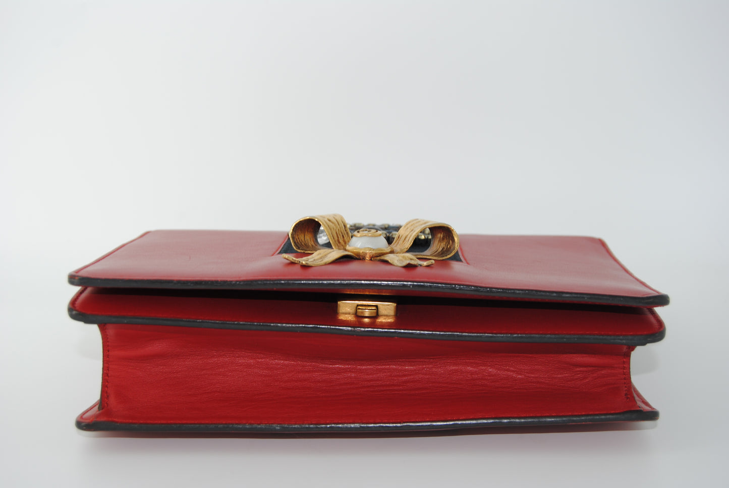 Gucci Red Leather Peony Medium Eye Chain Shoulder Bag