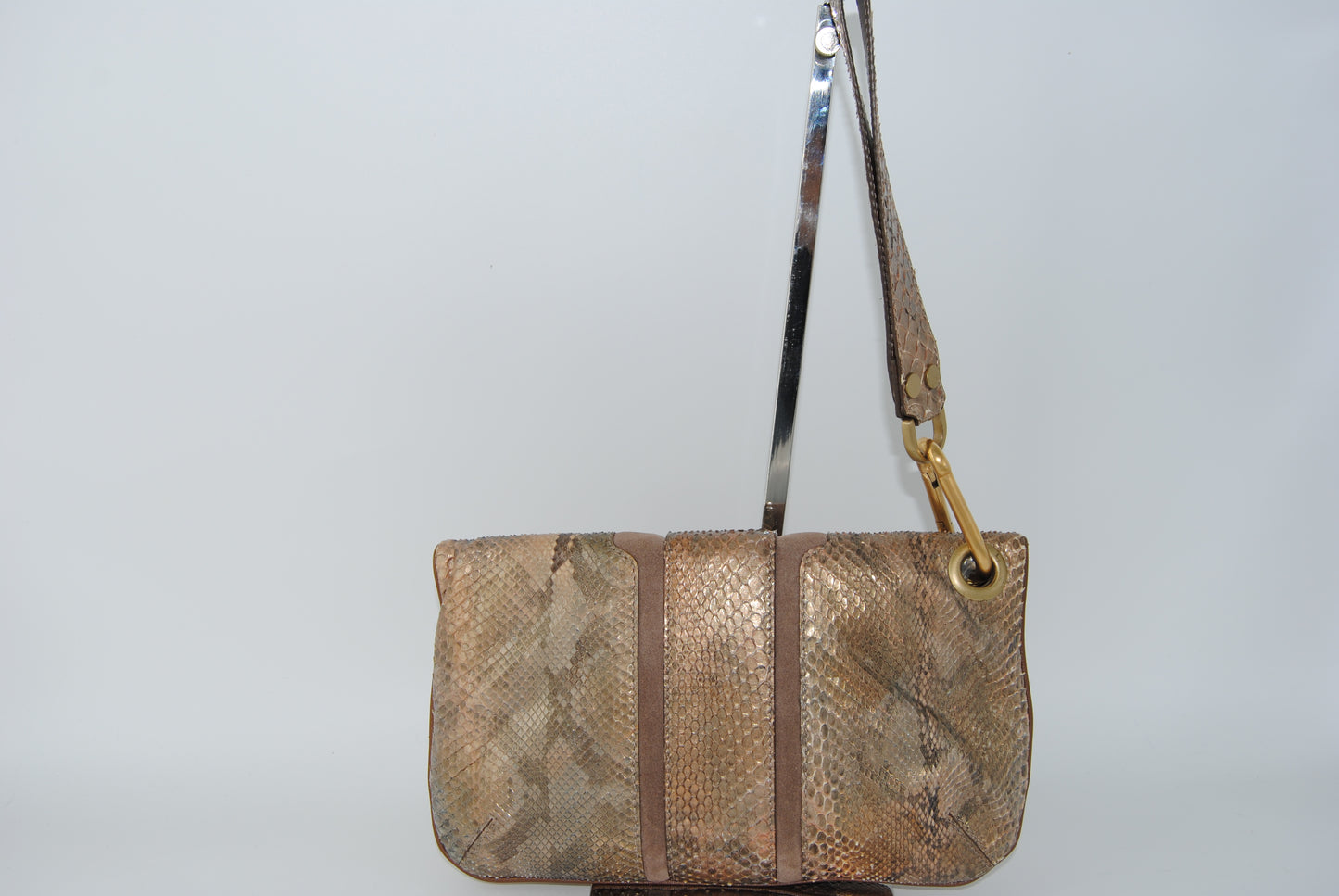 Jimmy Choo Python Marin Foldover Brown Clutch