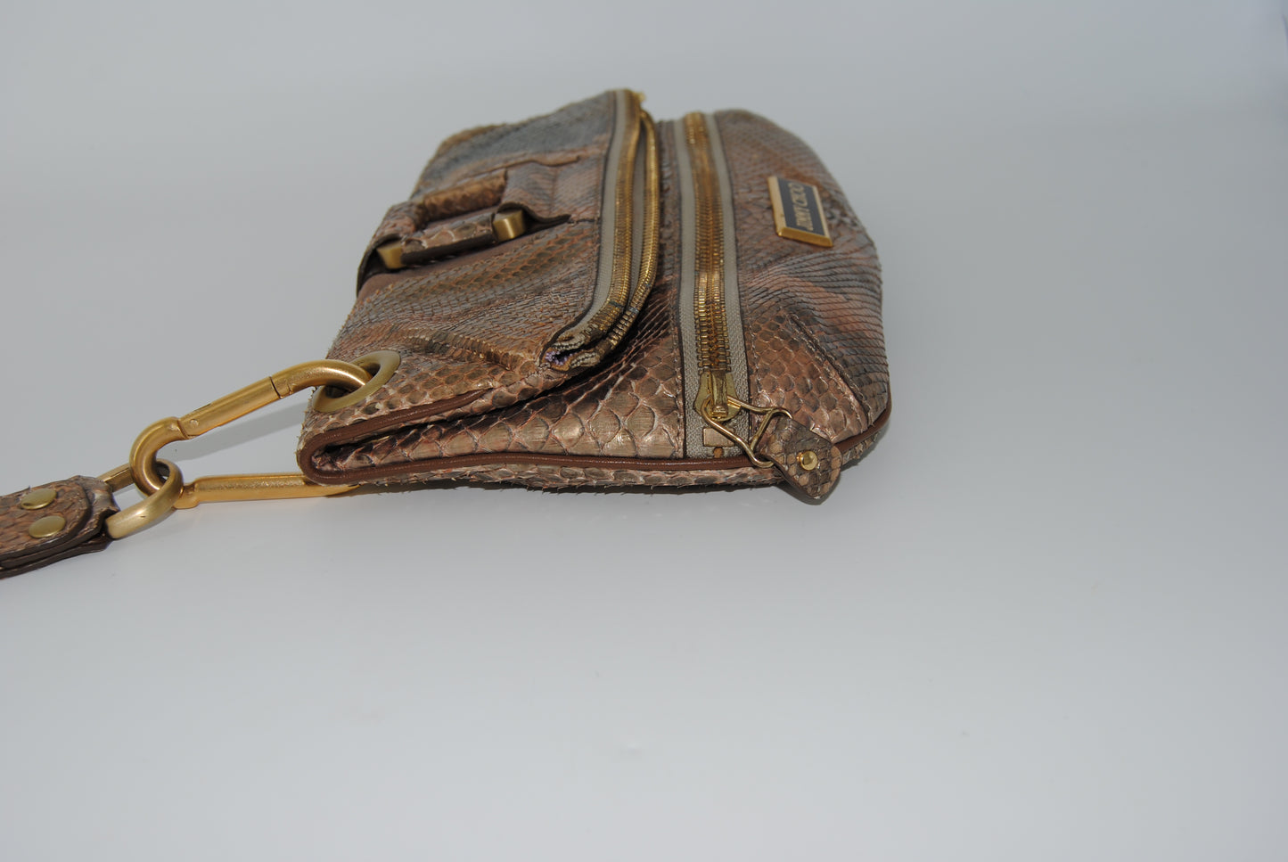 Jimmy Choo Python Marin Foldover Brown Clutch
