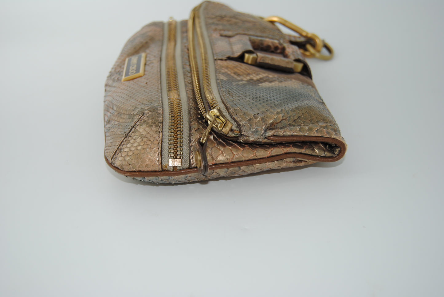 Jimmy Choo Python Marin Foldover Brown Clutch