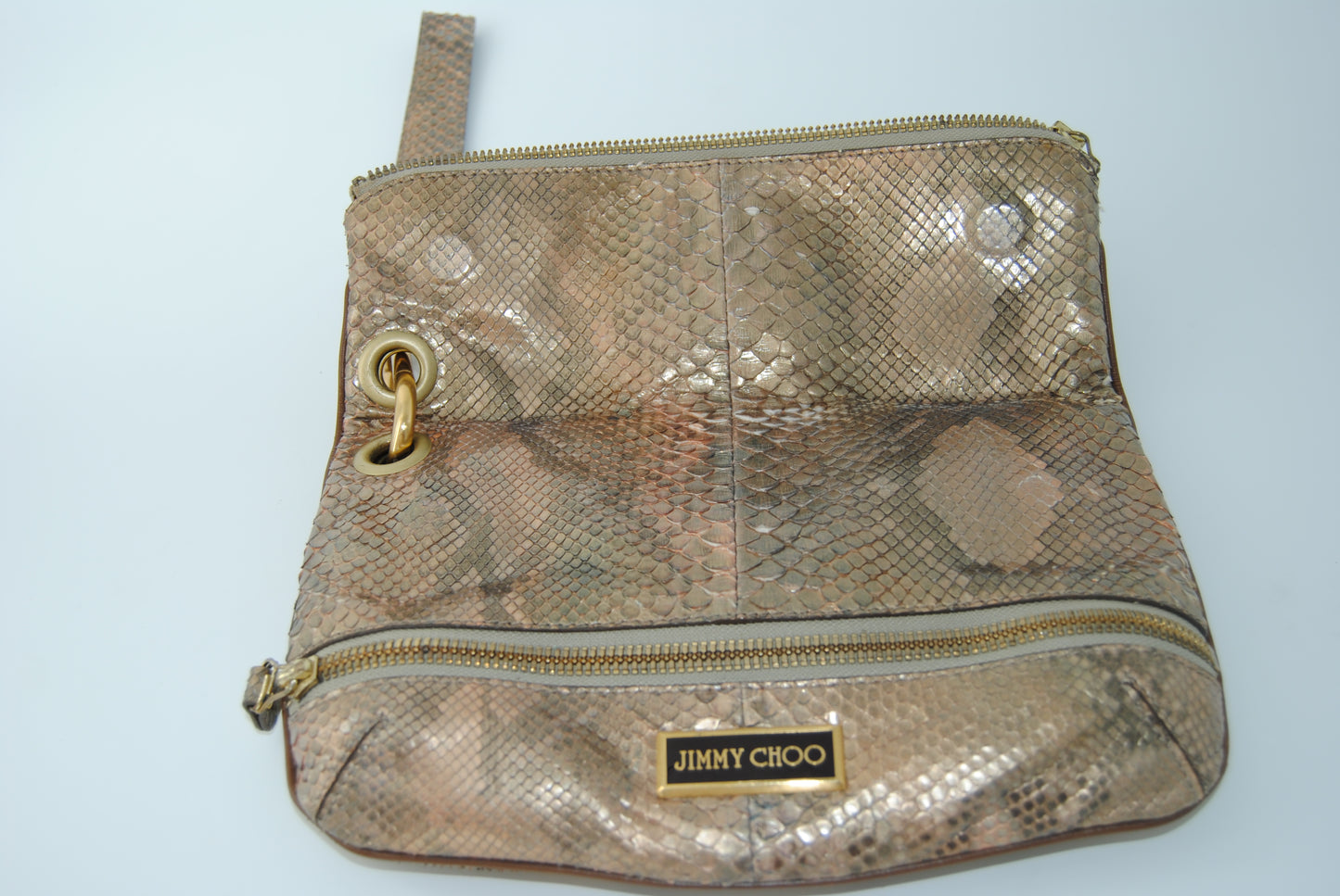 Jimmy Choo Python Marin Foldover Brown Clutch
