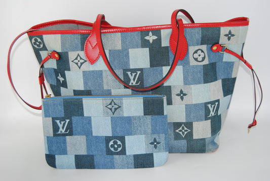 Louis Vuitton Neverfull Tote Damier and Monogram Patchwork Denim MM