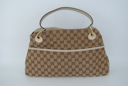 Gucci Brown GG Canvas Eclipse Tote Bag White Beige Pre- Owned