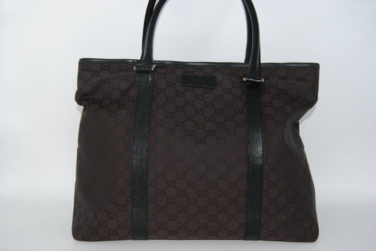 Gucci GG Canvas Dark Brown Outlet Nylon Leather Tote