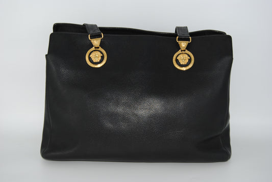 Gianni Versace Black Leather Black Tote Vintage
