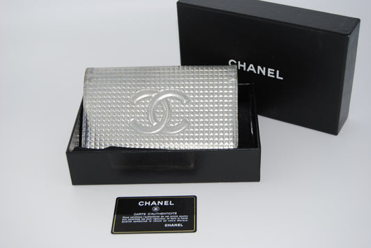 Chanel Patent Emboseed CC Larde Bifold  Wallet Silver  Pre Owned