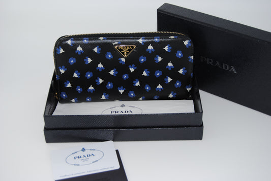 Prada Saffiano Floral Black Pre Owned