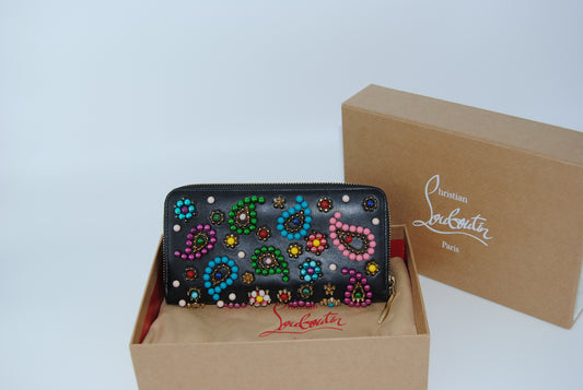 Christian Louboutin Round Zipper Long Wallet Black Pre Owned
