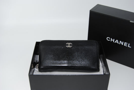 Chanel Long Wallet Leather Black Zip Around