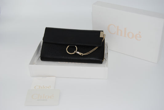 Chloe Faye Leather Wallet Black Pre Owned
