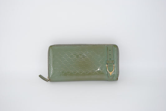 Gucci Green Microguccissima Patent Leather Zip Around Wallet Pre Owned