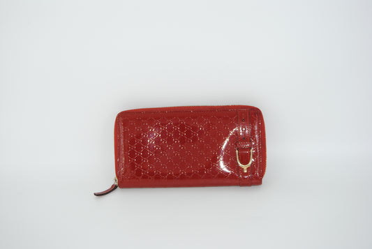 Gucci RED Microguccissima Patent Leather Zip Around Wallet