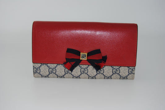 Gucci Bown Continental Wallet GG Coated Canvas and Leather  Pre Owned