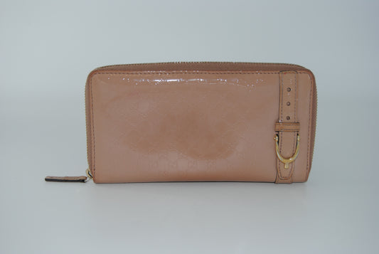 Gucci  Microguccissima Patent Leather Zip Around  Beige Wallet Pre Owned