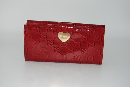 Gucci Red Microguccissima Patent Leather Heart Continental Wallet