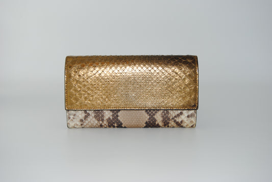 Gucci Bifold Long Wallet in Python, Gold and Blue