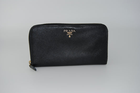 Prada Large Saffiano Leather Wallet Black