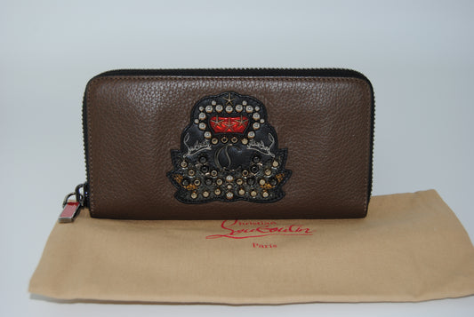 Christian Louboutin Brown Leather Panettone Zip Around Wallet