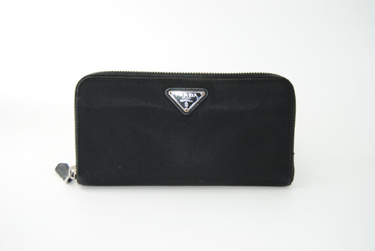 Prada Tessuto Nylon Round Zipper Long Wallet Black