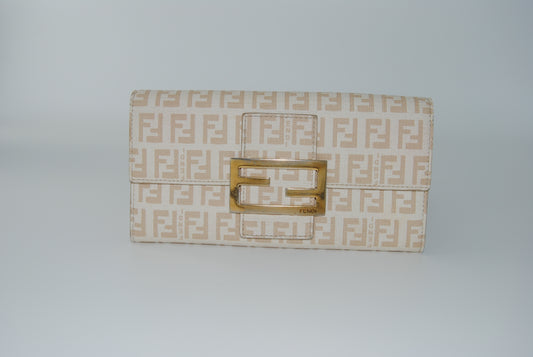 Fendi Canvas FF Zuca Wallet White and Gold