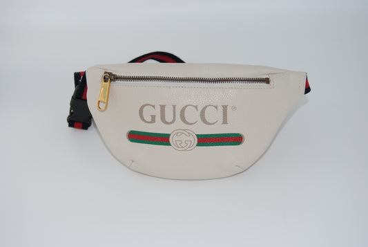 Gucci Grained Calfskin Small Logo Belt Bag White