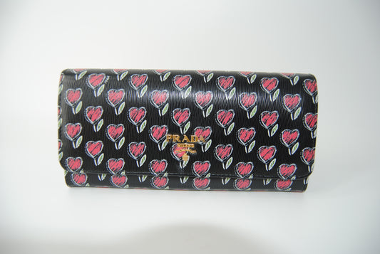Prada Vitello Move Love Continental Flap Travel Wallet