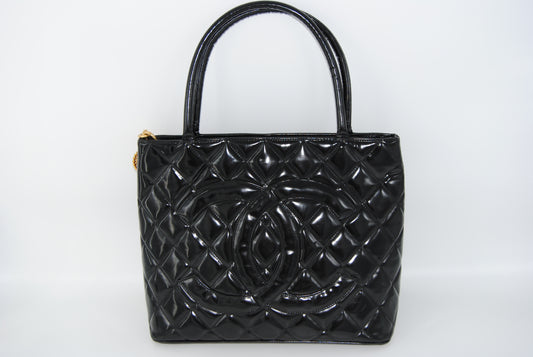 Chanel Patent Medallion Tote Black