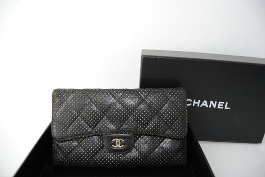 Chanel Black Quilted Perforated Leather Continental Wallet