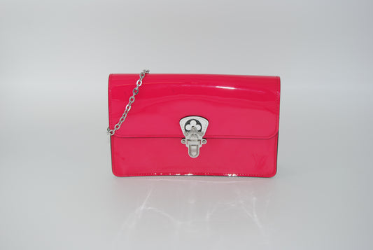 Louis Vuitton Patent Calfskin Monogram Cherrywood Chain Wallet Berlingot Pink