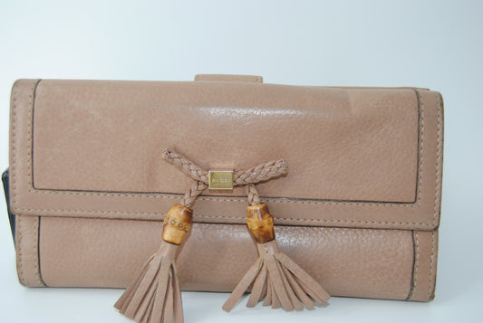 Gucci Brown Bamboo Leather Long Wallet Beige