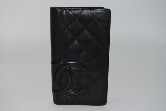 Chanel Cambon Line Black x Pink Long Wallet