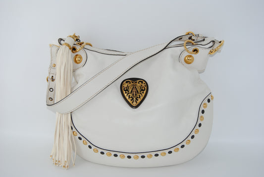 Gucci White Leather Babouska Hobo Bag Cream
