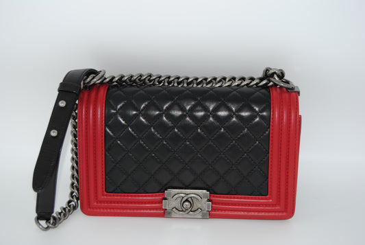 Chanel Lambskin Quilted Medium Boy Flap Black Red