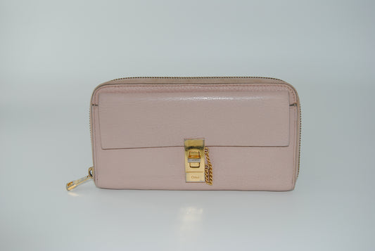 Chloe Long Wallet Drew Pink Beige Leather