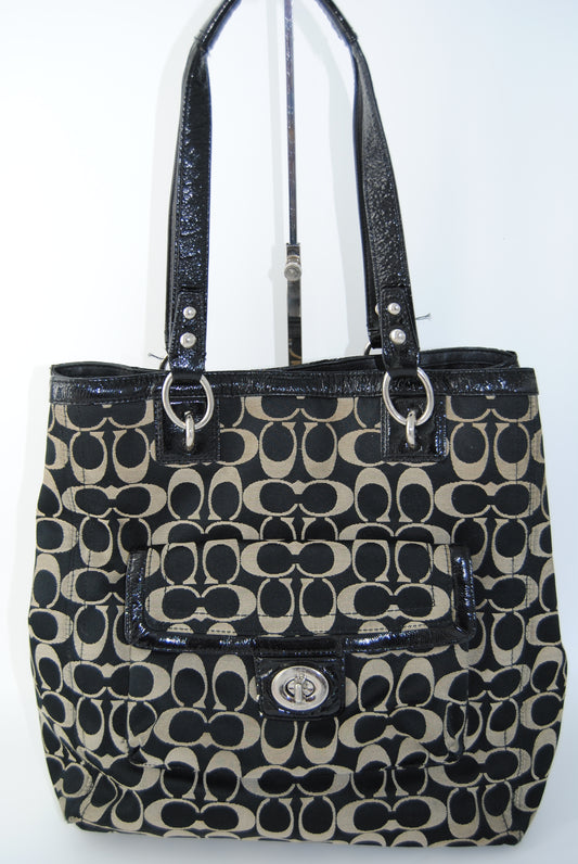COACH Signature Canvas Shoulder Bag purse Black & White