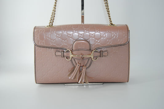 Gucci Pint Guccissima Patent Leather Medium Emily Chain Shoulder Bag