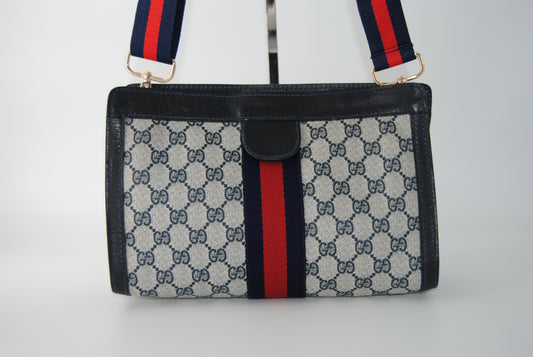 Gucci GG Supreme Canvas Leather Clutch Bag Blue